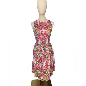 MAGGY LONDON Pink Orange Floral Fit & Flare Knee Length Sleeveless Dress…​